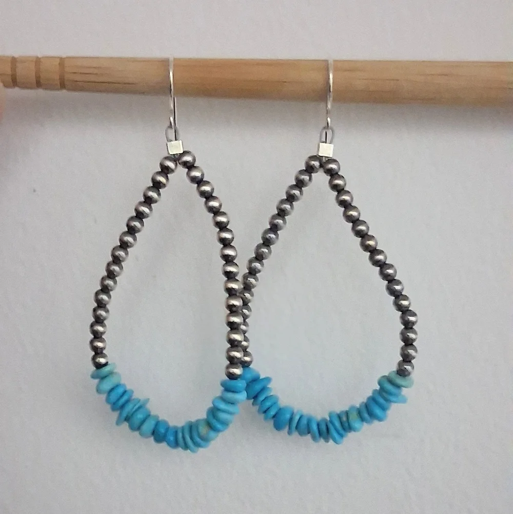 SLEEPING BEAUTY TURQUOISE AND DESERT PEARL DROP EARRINGS - Picture 2 of 3